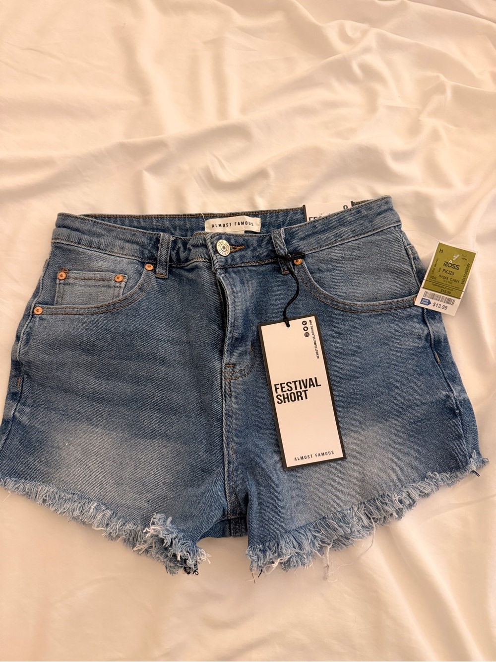 Almost Famous Medium Blue Denim Festival Shorts with Frayed Hem